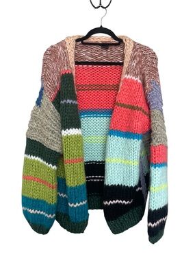 SAACHI Multicolor Chunky Open-Front Striped Cardigan